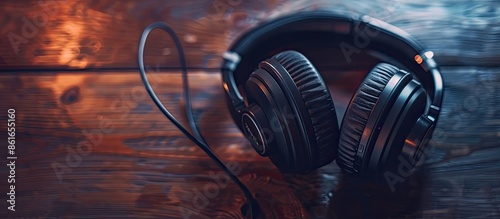 Headphones placed on a tabl...