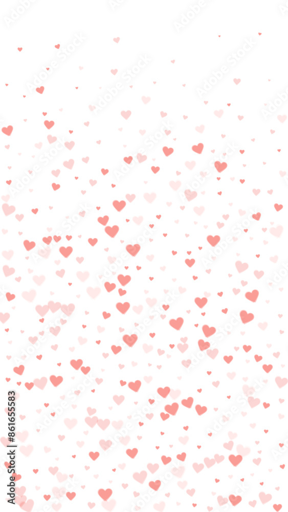 Obraz premium Red hearts scattered on white background.