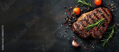 Top view of a grilled ribey...