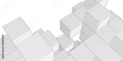 Abstract white background from cubes and lines. Linear geometric drawing. Vector illustration.
