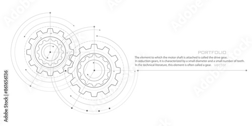 Technical drawing of gears .Mechanical Engineering background . Technology Banner. Vector illustration.
