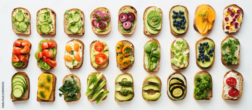Obraz premium A picture of vegetable toasts with a blank space for adding text. with copy space image. Place for adding text or design
