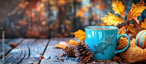 Blue cup with autumn drink ...