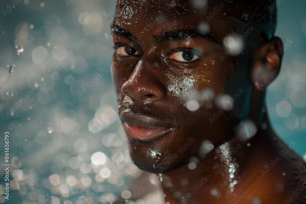 A close-up shot of a person submerged in water A close-up shot of a person submerged in water