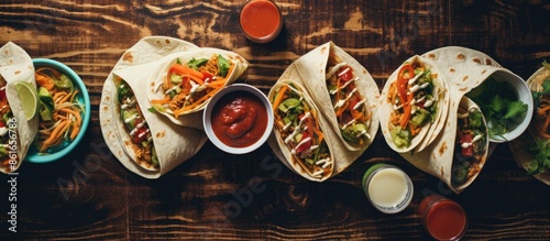 A top-down view of burrito ...