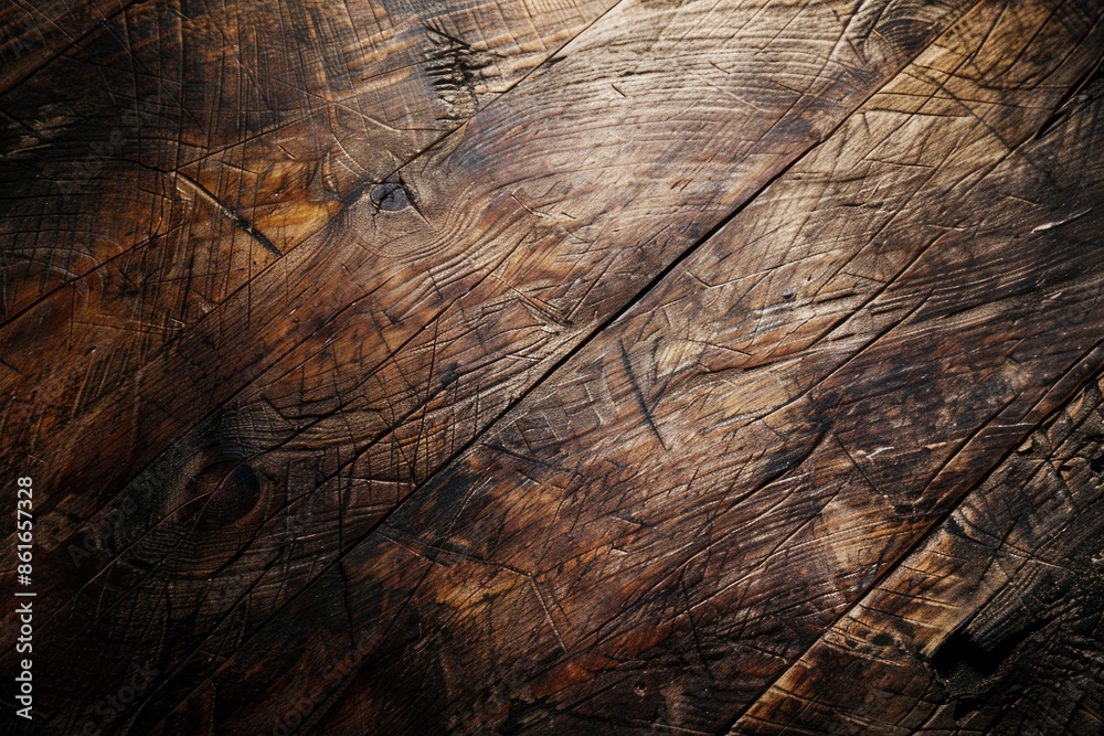 Naklejka premium Brown Table. Dark Wood Texture for Furniture Design with Abstract Panel Background