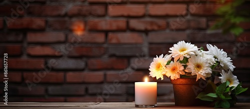 Flowers and a candle displa...