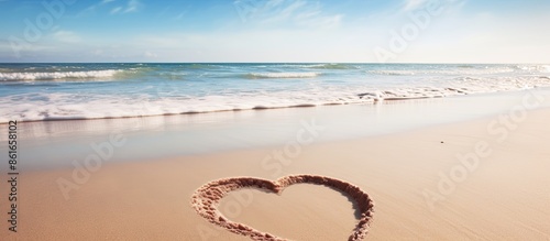 Heart drawn on sandy beach ...