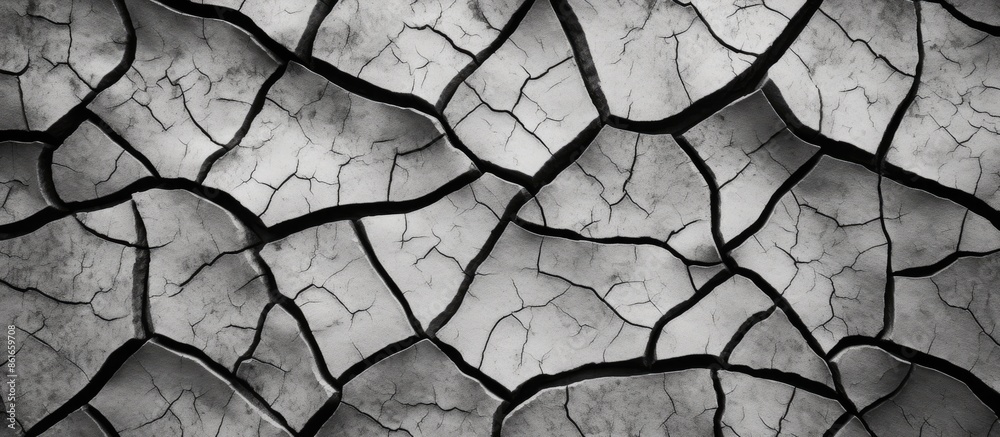Detailed close-up of cracked asphalt road texture in a monochrome black and white image with abstract patterns, suitable for graphic design with concepts like safety, dangerous driving, economic Detailed close-up of cracked asphalt road texture in a monochrome black and white image with abstract patterns, suitable for graphic design with concepts like safety, dangerous driving, economic