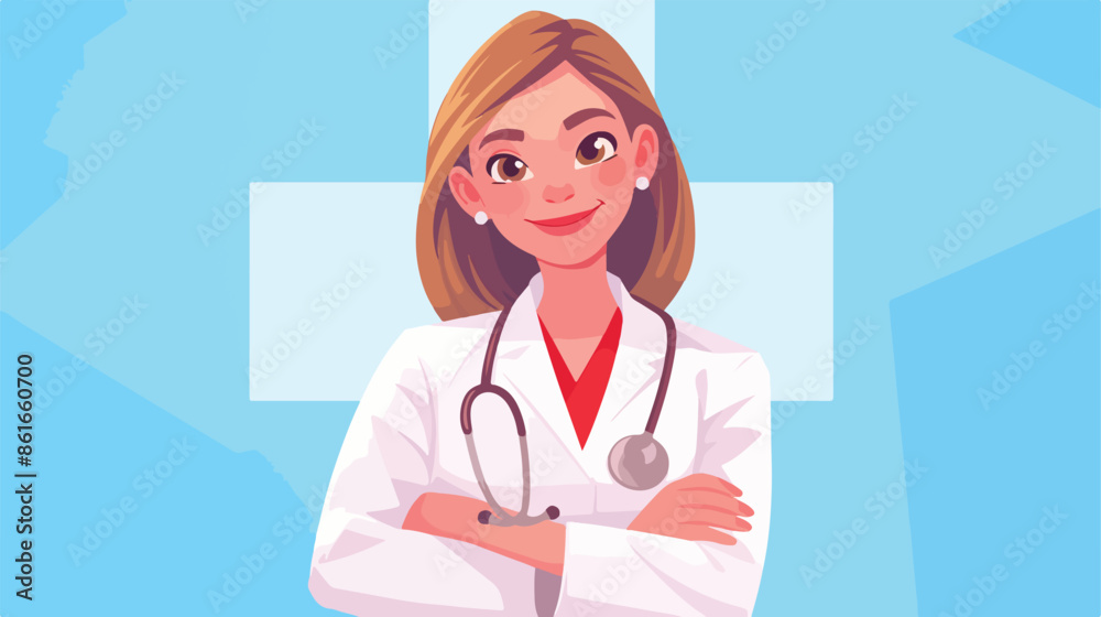 Female surgeon standing with arms crossed. Young Female surgeon standing with arms crossed. Young