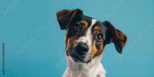 Perplexed dog on a plain background. Concept Dog, Perplexed, Plain background