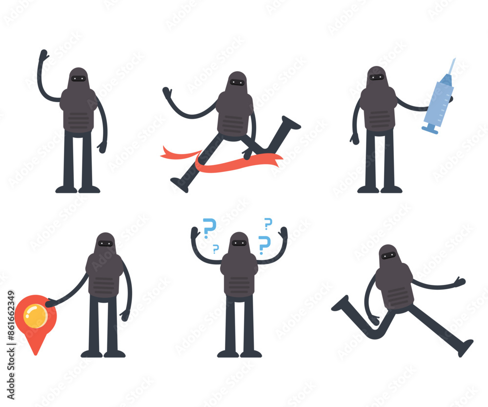Fototapeta premium robot characters in various poses vector illustration
