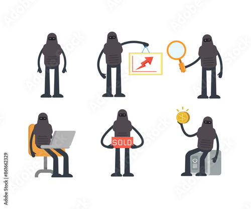 robot characters in various poses vector illustration