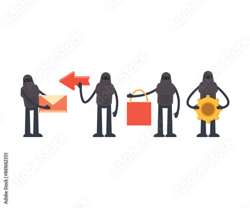 robot characters in various poses vector illustration