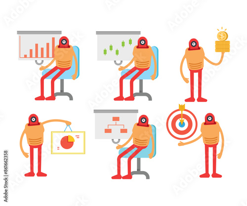 robot characters in various poses vector illustration
