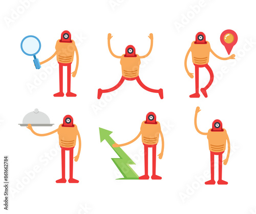 robot characters in various poses vector illustration