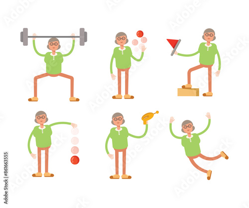 Cuadro en lienzo old woman characters in various poses vector illustration