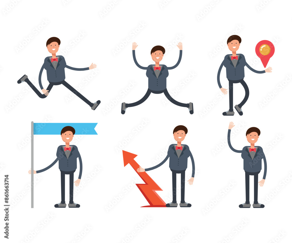 businessman in suit characters in various poses vector illustration businessman in suit characters in various poses vector illustration