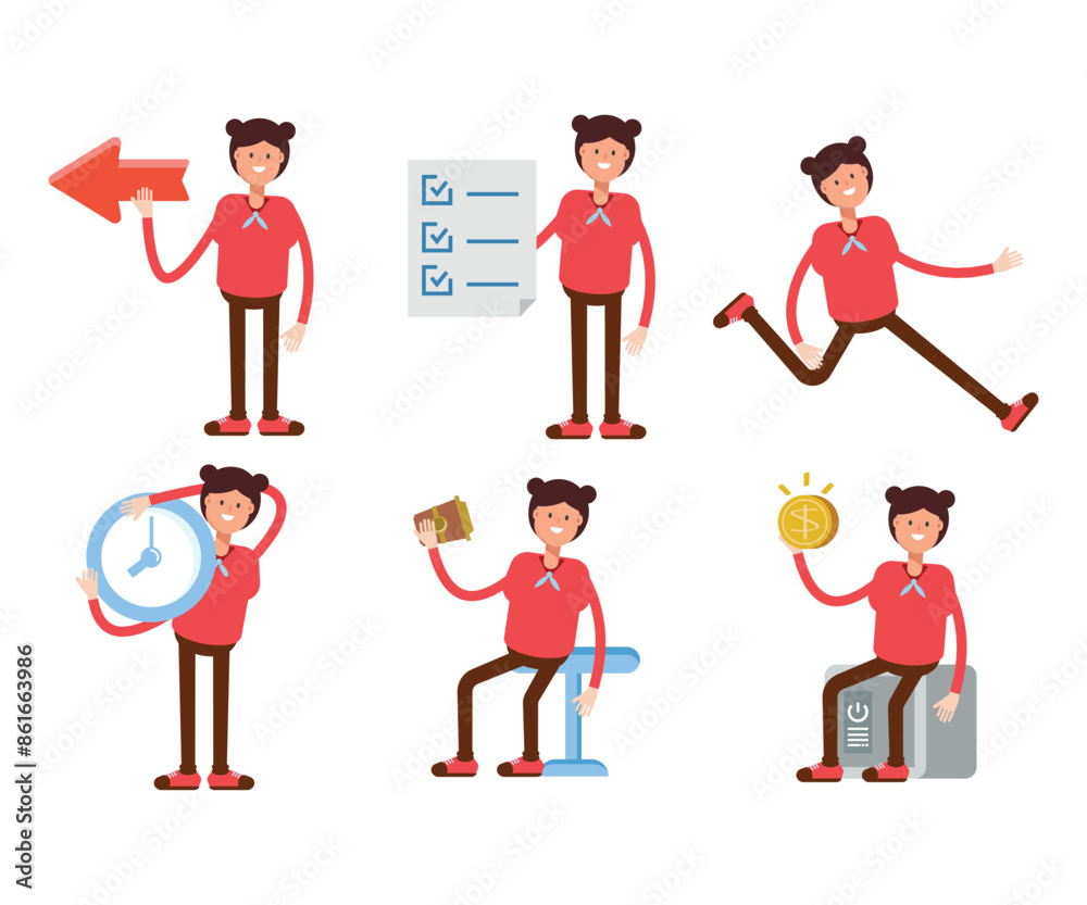 girl student characters in various poses vector illustration girl student characters in various poses vector illustration