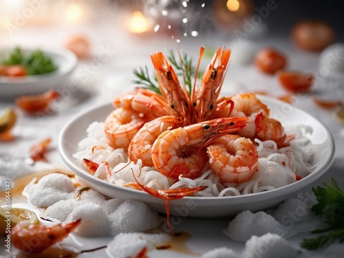 Delicious cajun shrimps, cinematic food photography 