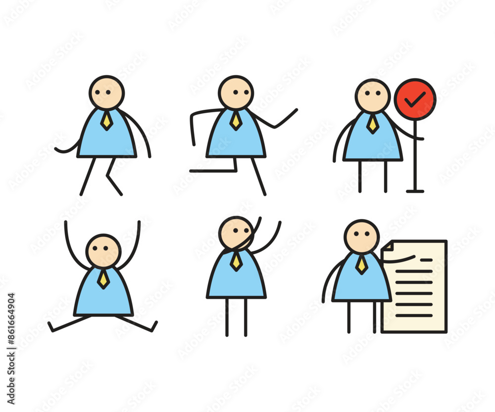 funny businessman characters stick figure in various poses vector illustration funny businessman characters stick figure in various poses vector illustration