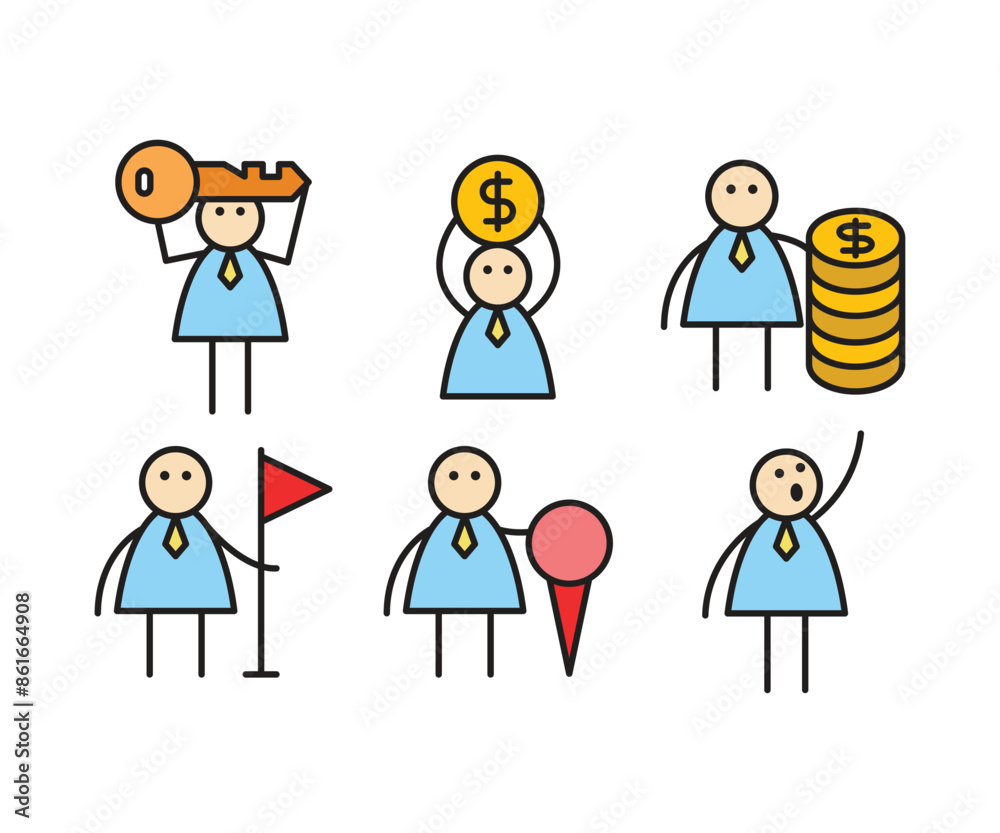 funny businessman characters stick figure in various poses vector illustration funny businessman characters stick figure in various poses vector illustration