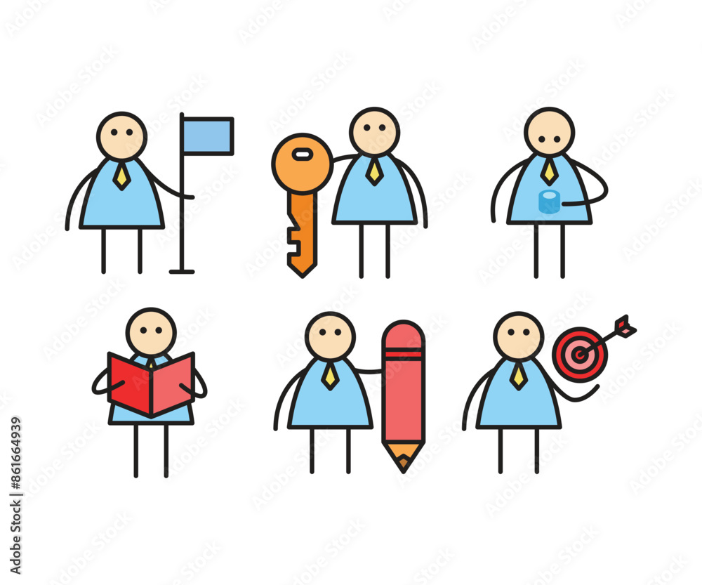 funny businessman characters stick figure in various poses vector illustration funny businessman characters stick figure in various poses vector illustration
