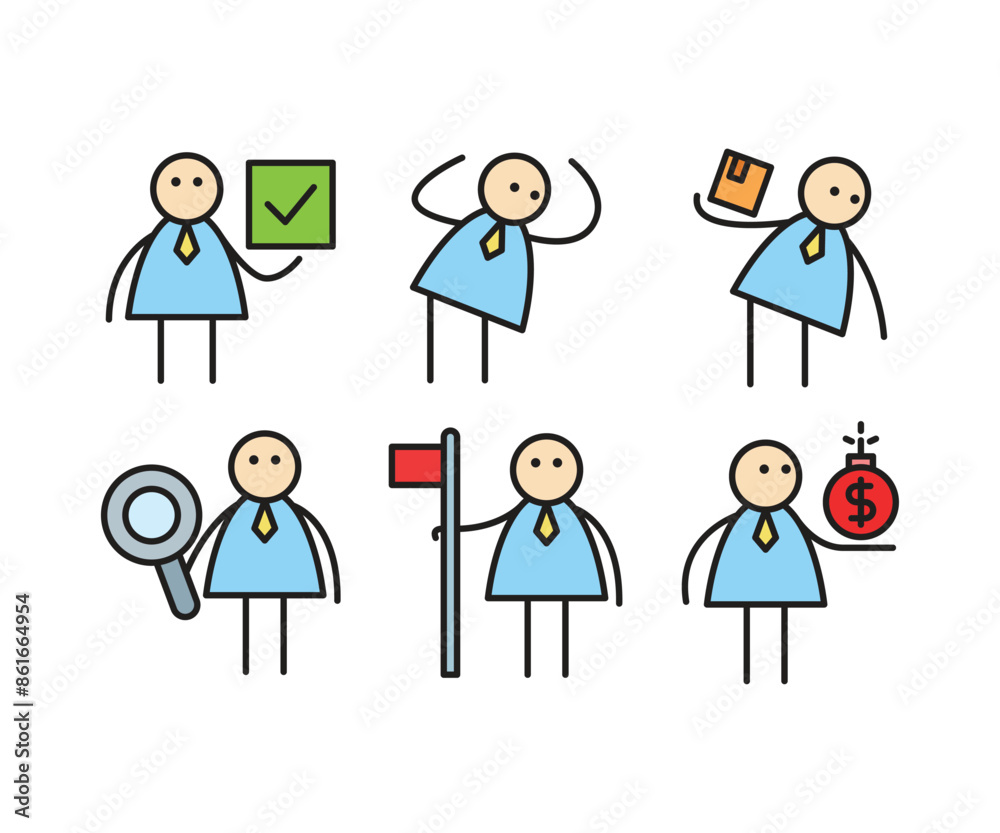 funny businessman characters stick figure in various poses vector illustration funny businessman characters stick figure in various poses vector illustration