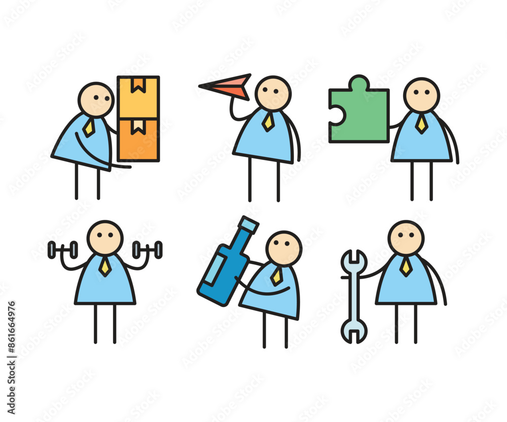 funny businessman characters stick figure in various poses vector illustration funny businessman characters stick figure in various poses vector illustration