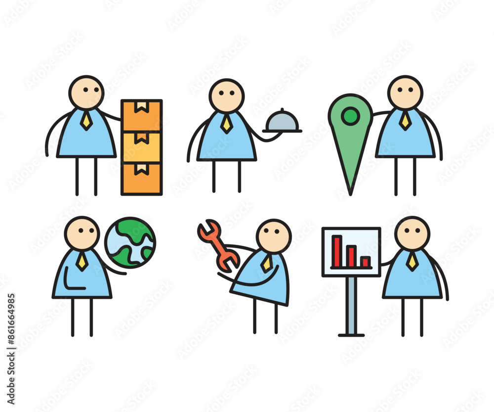 funny businessman characters stick figure in various poses vector illustration funny businessman characters stick figure in various poses vector illustration