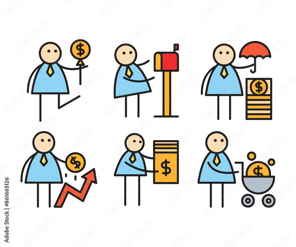 funny businessman characters stick figure in various poses vector illustration funny businessman characters stick figure in various poses vector illustration