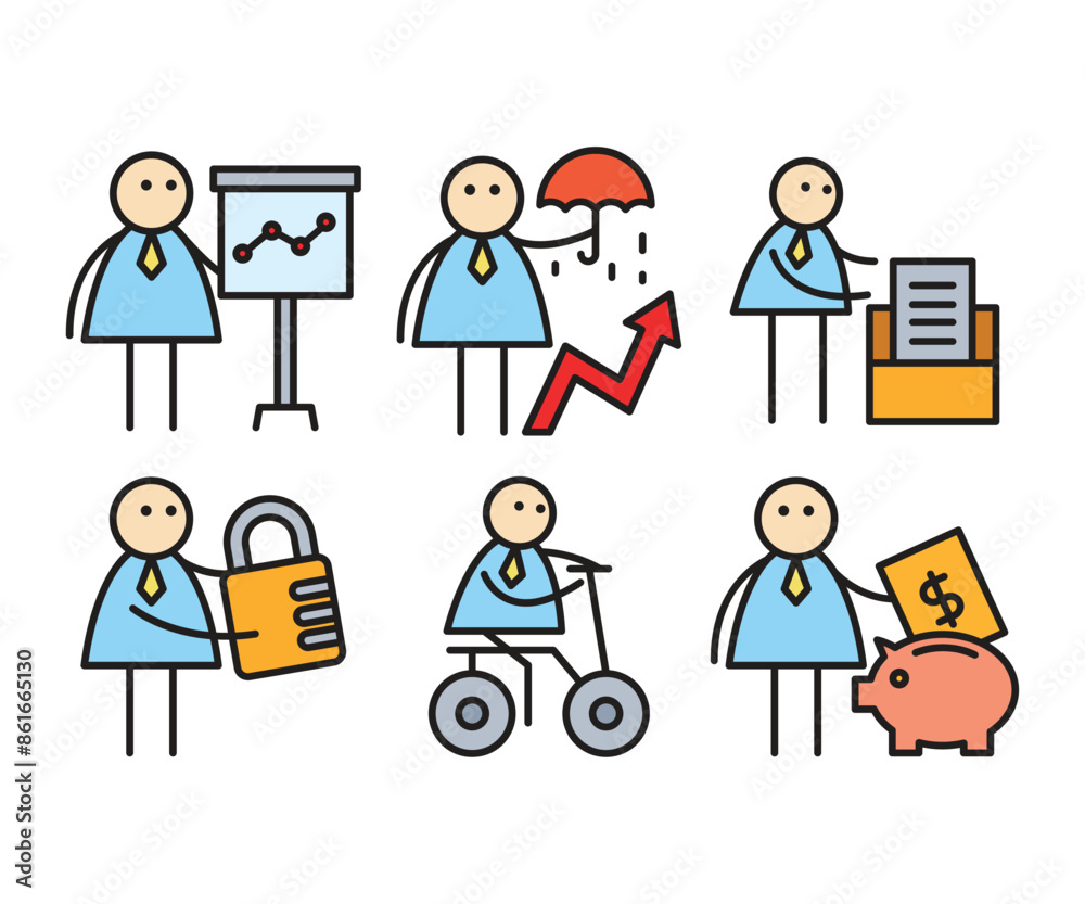 funny businessman characters stick figure in various poses vector illustration funny businessman characters stick figure in various poses vector illustration