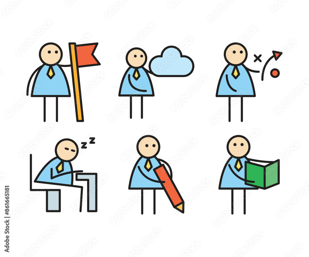 funny businessman characters stick figure in various poses vector illustration funny businessman characters stick figure in various poses vector illustration