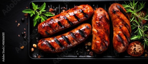 Top view of grilled pork me...