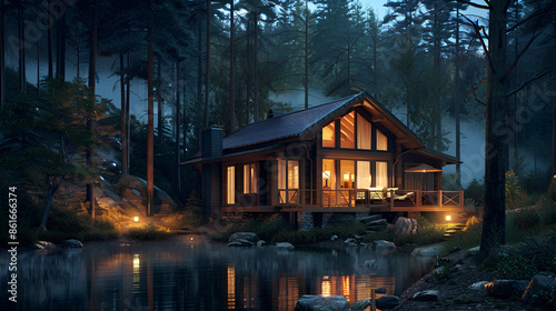 Secluded Cabin in the Woods: Nighttime Glow   © l1gend