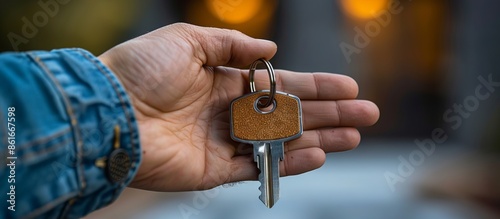 Hand Holding a Key with a Soft Focus Background