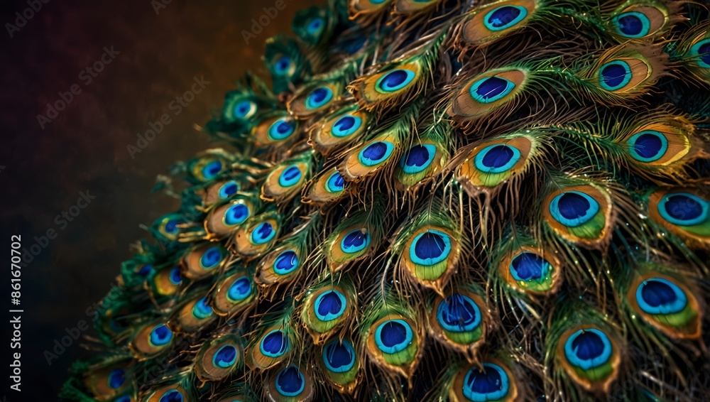 Obraz premium The vibrant iridescence of a peacock's majestic tail feathers in a painting or photograph ai_generated