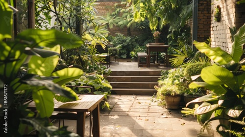 Sunlit Tranquility in a Lush Courtyard