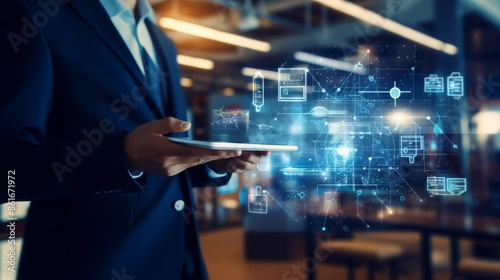 Mobile technology business concept, artificial intelligence, global connection network 