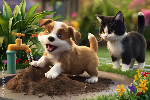 puppy playing with mud