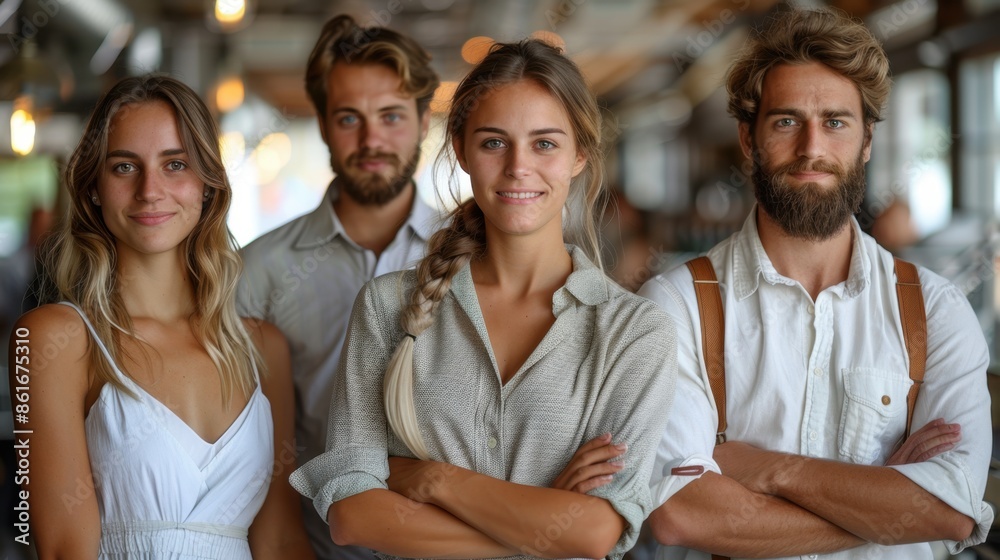 A professional stock photo of event planners in an event space, wearing professional event attire, in a coordinated environment, feeling organized A professional stock photo of event planners in an event space, wearing professional event attire, in a coordinated environment, feeling organized