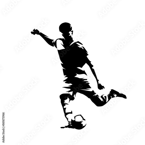 Football player, kicking ball soccer, abstract isolated vector silhouette