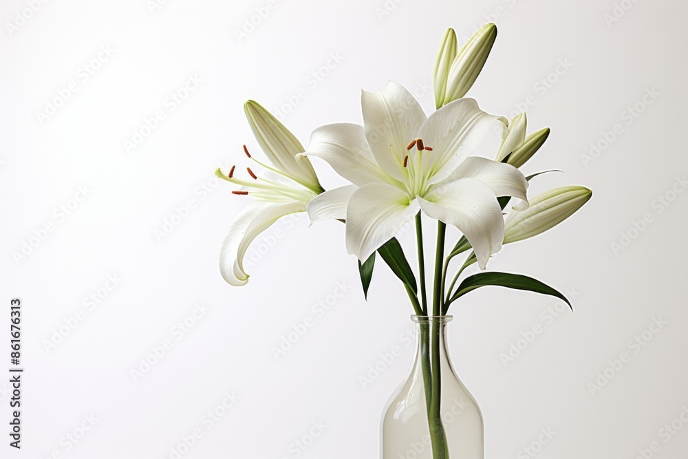 Fototapeta premium Pure Elegance: Tranquil White Lily in Vase on White Background