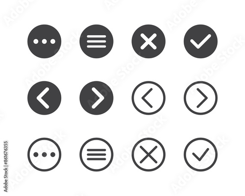 Hamburger menu icon, buttons for website, UI navigation, mobile app, presentation. Vector design elements and user Interface icons.