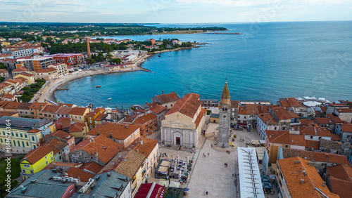 A stunning aerial view of Umag, a charming coastal town in Istria, Croatia. Known for its beautiful beaches, historic architecture, and vibrant marina, Umag offers a perfect blend of relaxation photo