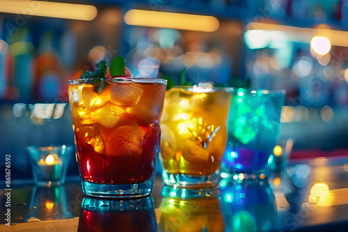 Colorful drinks served at a modern bar
