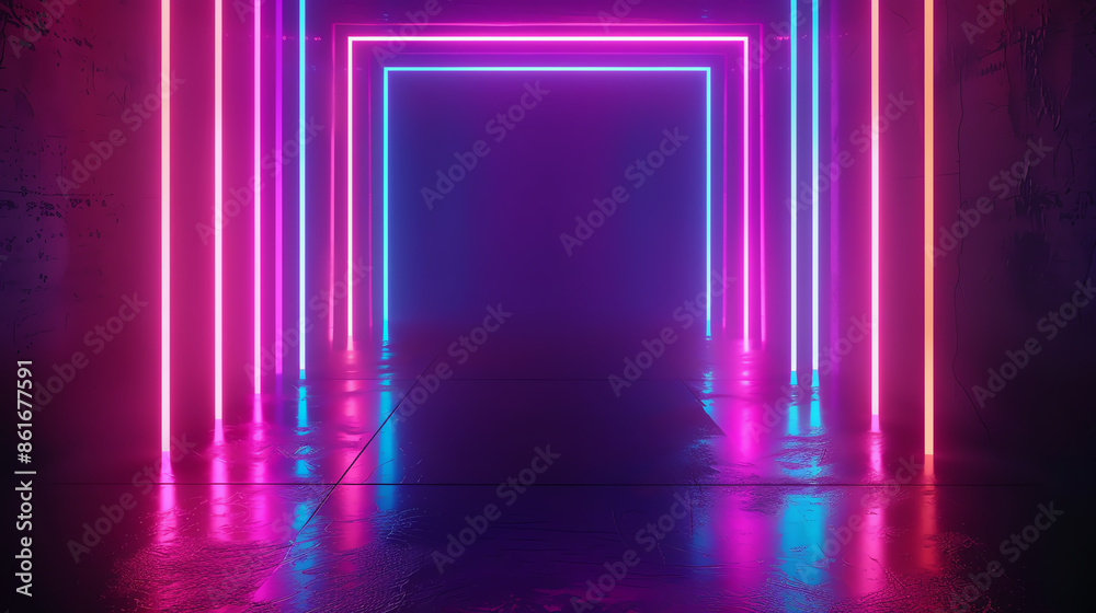 Glowing neon lights forming a futuristic tunnel with vibrant pink and blue hues, creating a modern, captivating visual experience. Glowing neon lights forming a futuristic tunnel with vibrant pink and blue hues, creating a modern, captivating visual experience.