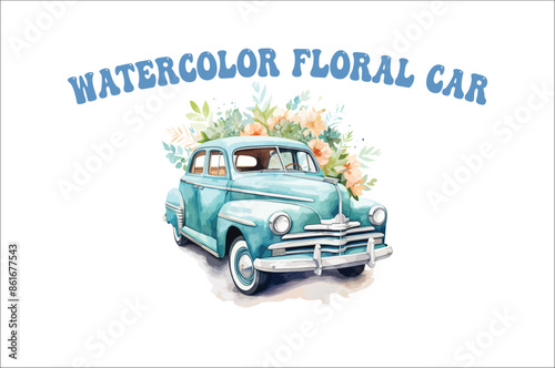 

Watercolor painting on car with flowers vector Bundle. floral car watercolor design Bundle. 