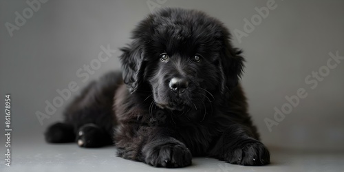 Majestic Newfoundland puppy standing proudly against a plain background. Concept Dog Photography, Newfoundland Breed, Majestic Pose, Plain Background photo
