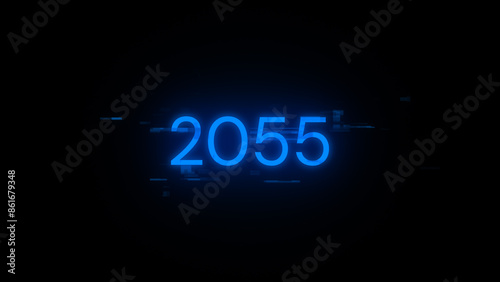 3D rendering 2055 text with screen effects of technological glitches